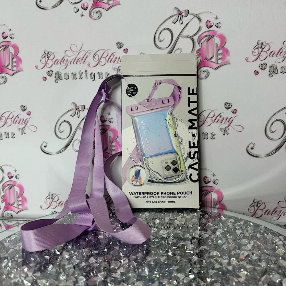 Case-Mate Waterproof Phone Pouch with Purple Strap holographic shiny sparkly 💫